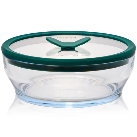 Anyday 4-Cup Glass Storage with round lid showing visible leftovers and sturdy glass
