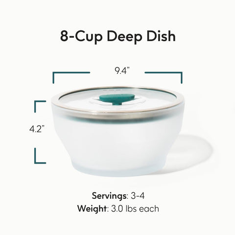 Anyday glass lid with vented silicone rim preserves moisture during cooking.