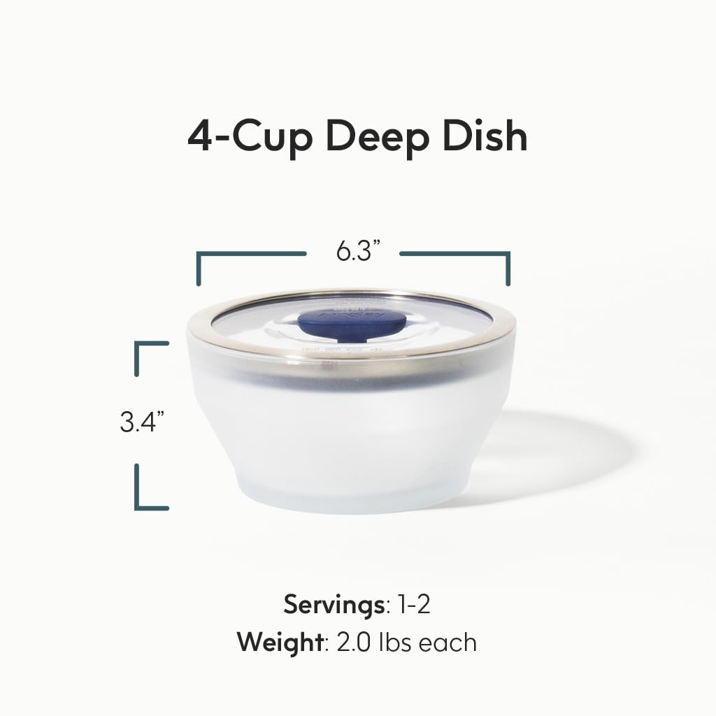 Anyday stackable airtight glass lids with vent enable airtight storage after cooking.
