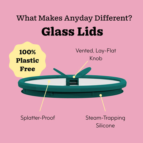 Anyday stackable glass storage with lay-flat knobs to save space.