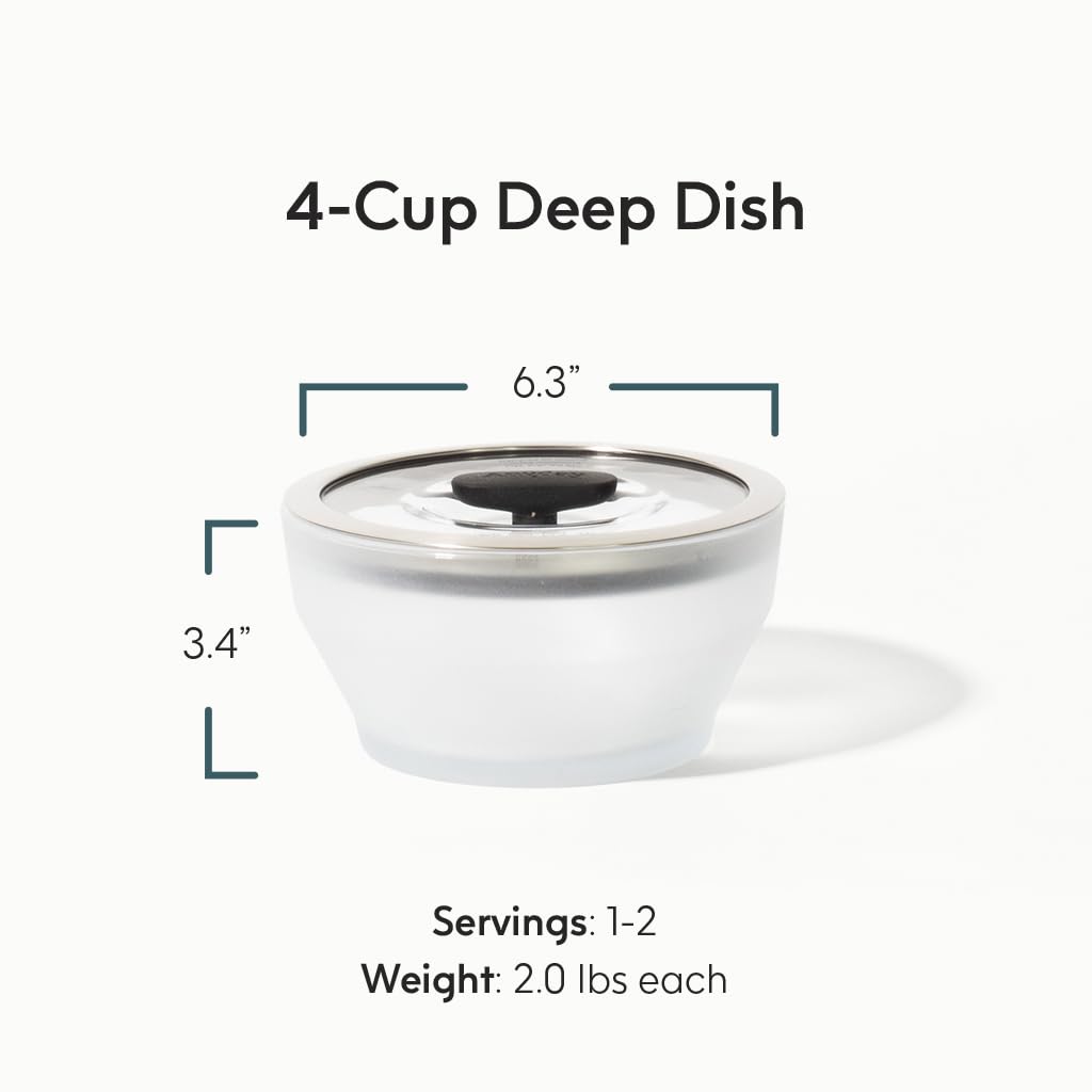 Anyday stackable lids and vented knob for airtight steaming and storage.