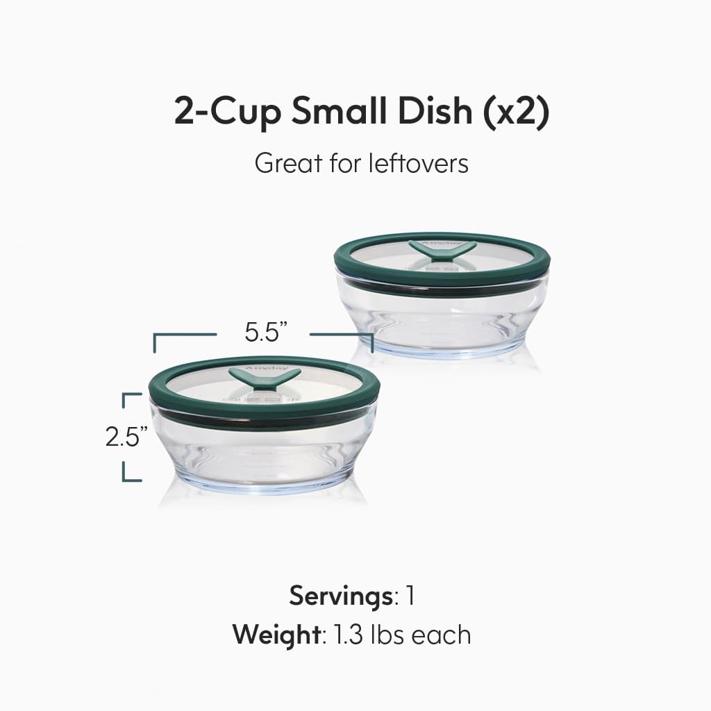 Anyday vented glass lid shown for microwave reheating.