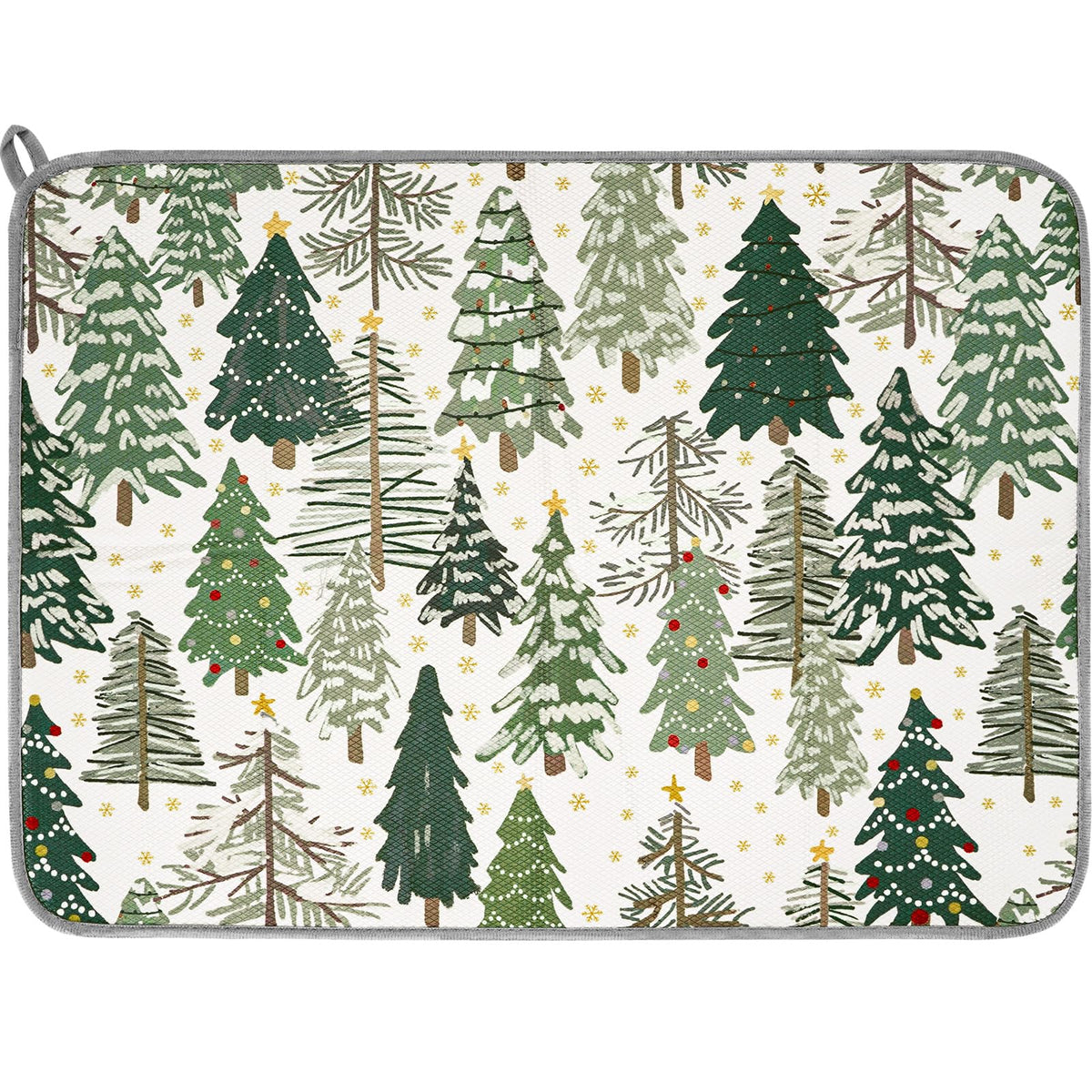 AnyDesign Christmas dish drying mat with forest trees for quick air-drying of dishes