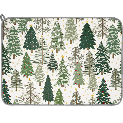 AnyDesign Christmas dish drying mat with forest trees for quick air-drying of dishes
