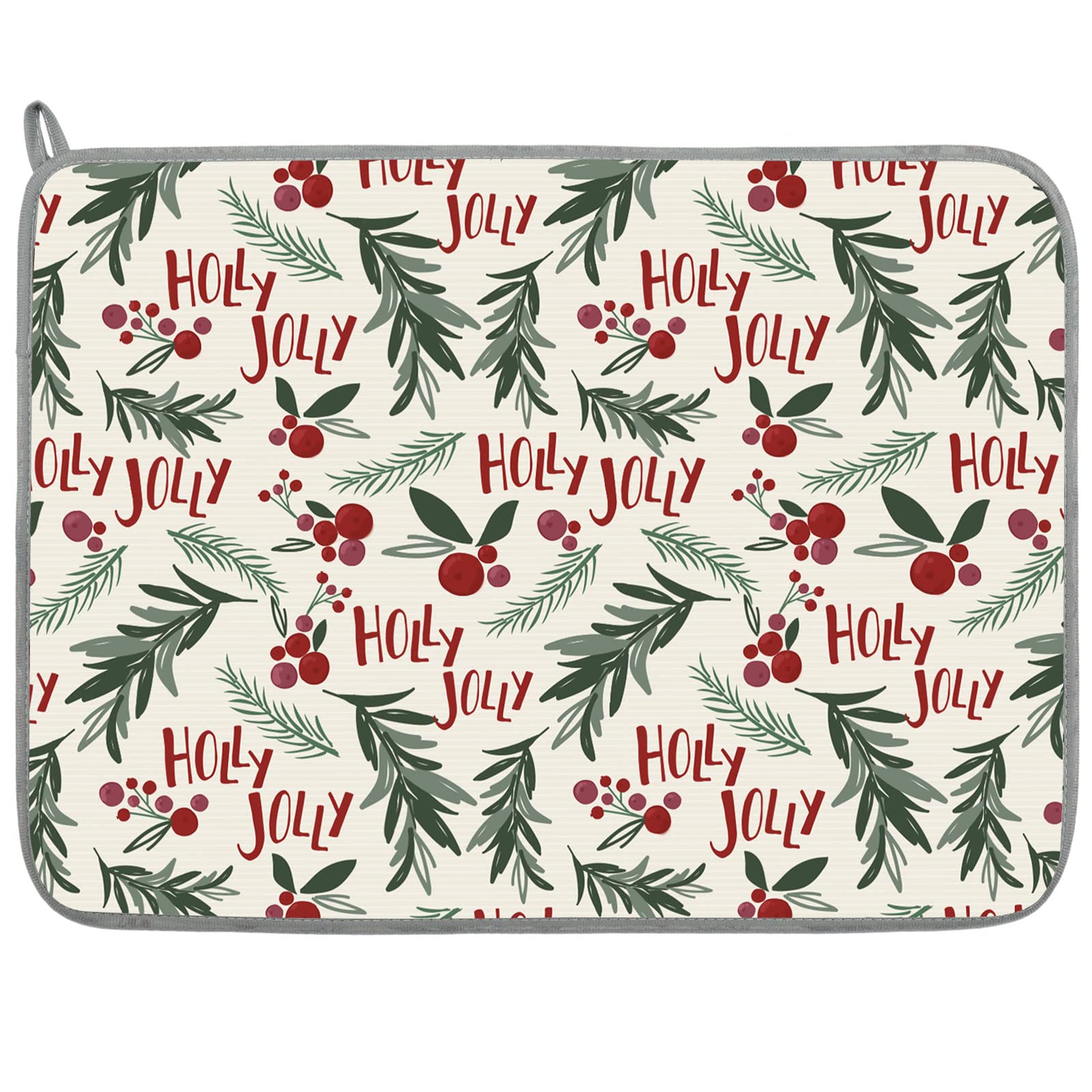 AnyDesign Christmas drying mat with holly berries pattern soaks spills quickly