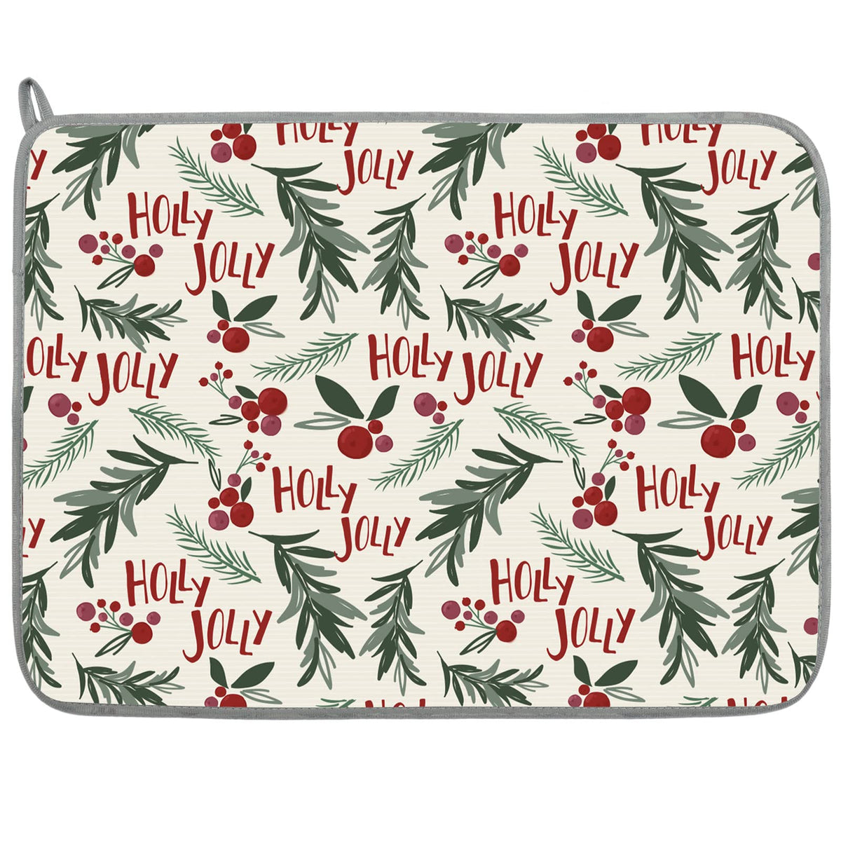 AnyDesign Christmas drying mat with holly berries pattern soaks spills quickly