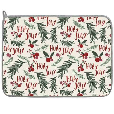 AnyDesign Christmas drying mat with holly berries pattern soaks spills quickly