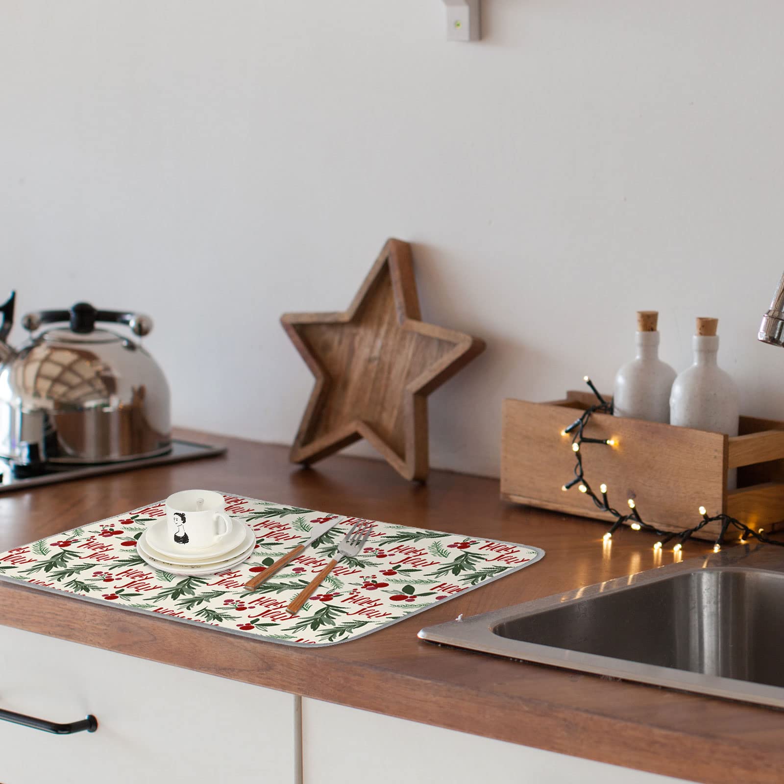 AnyDesign dish drainer mat guards surfaces from water marks