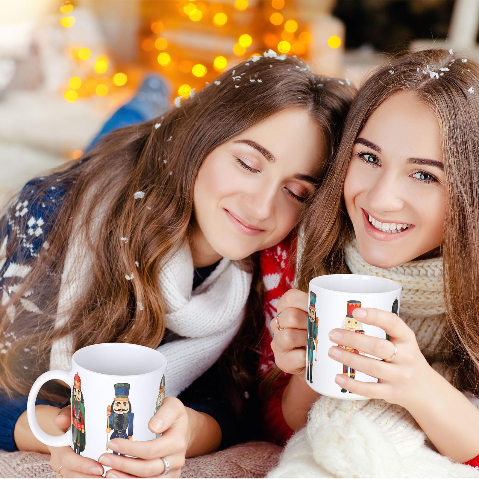 AnyDesign Nutcracker mugs used as charming holiday table centerpiece accents.