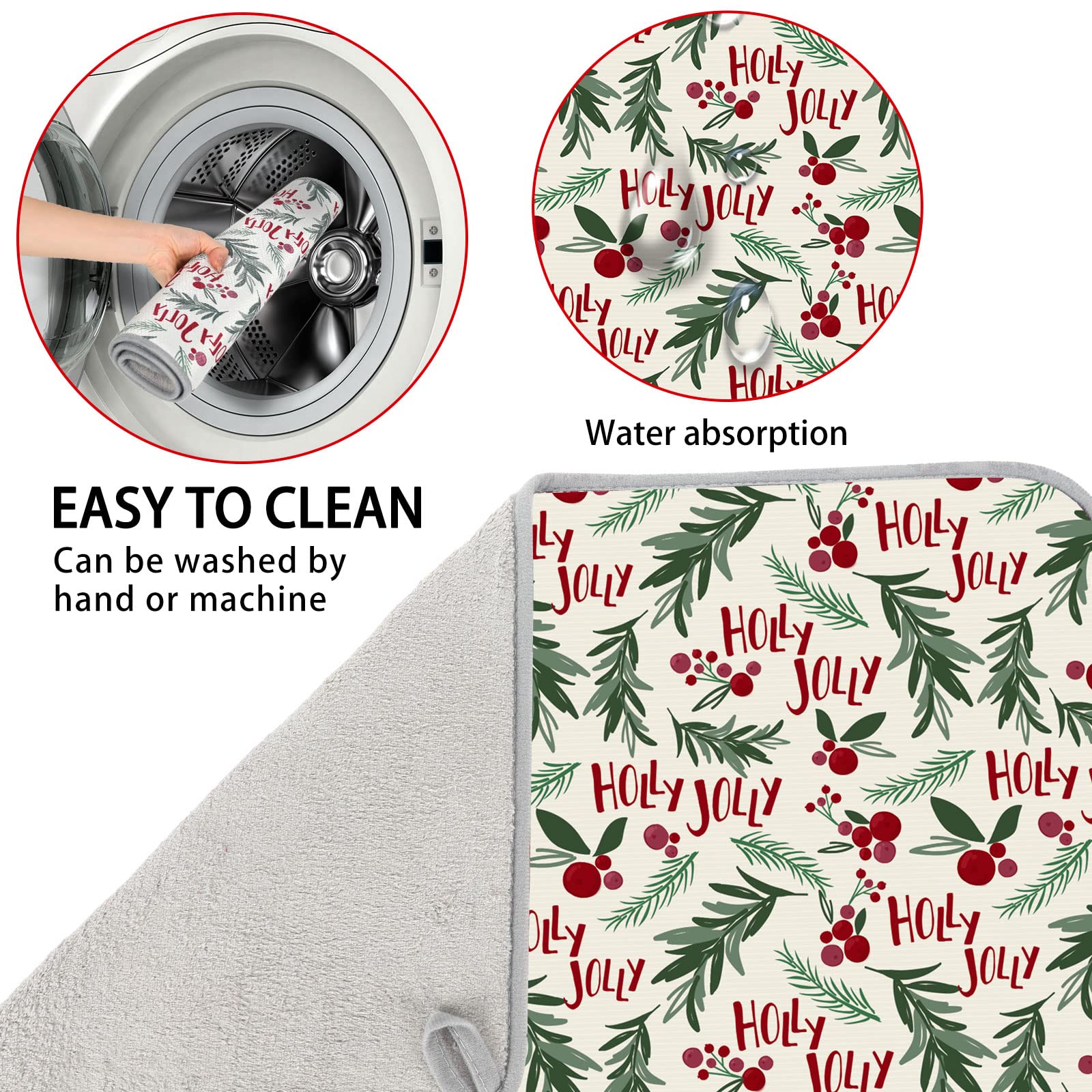 AnyDesign Christmas drying mat dries bowls and plates on the kitchen counter