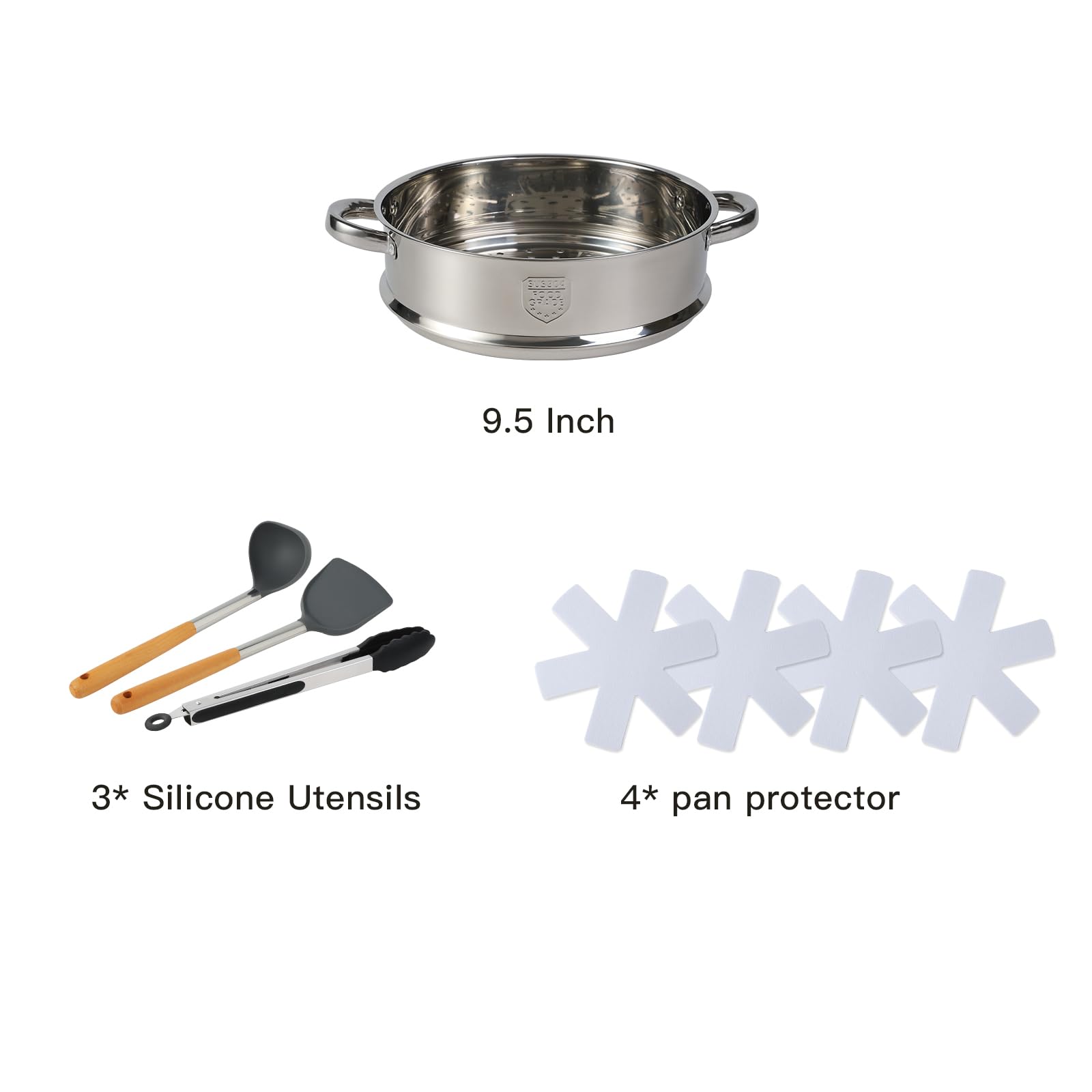 Anymark durable Bakelite handles and transparent lid on pots and pans.