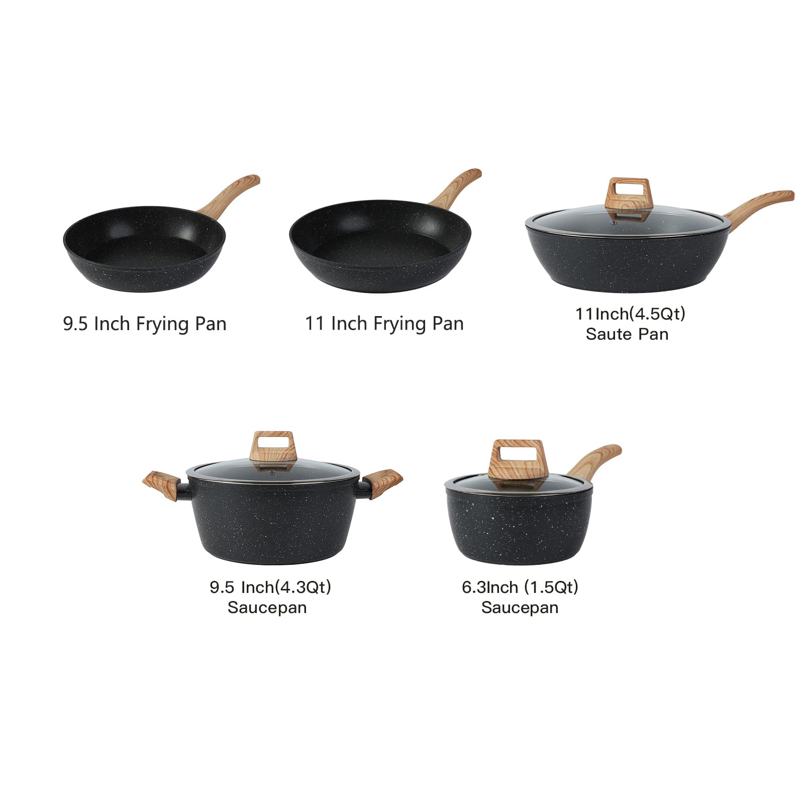 Anymark non-stick cookware core image highlighting aluminum for rapid heating.