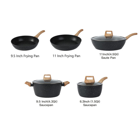 Anymark non-stick cookware core image highlighting aluminum for rapid heating.