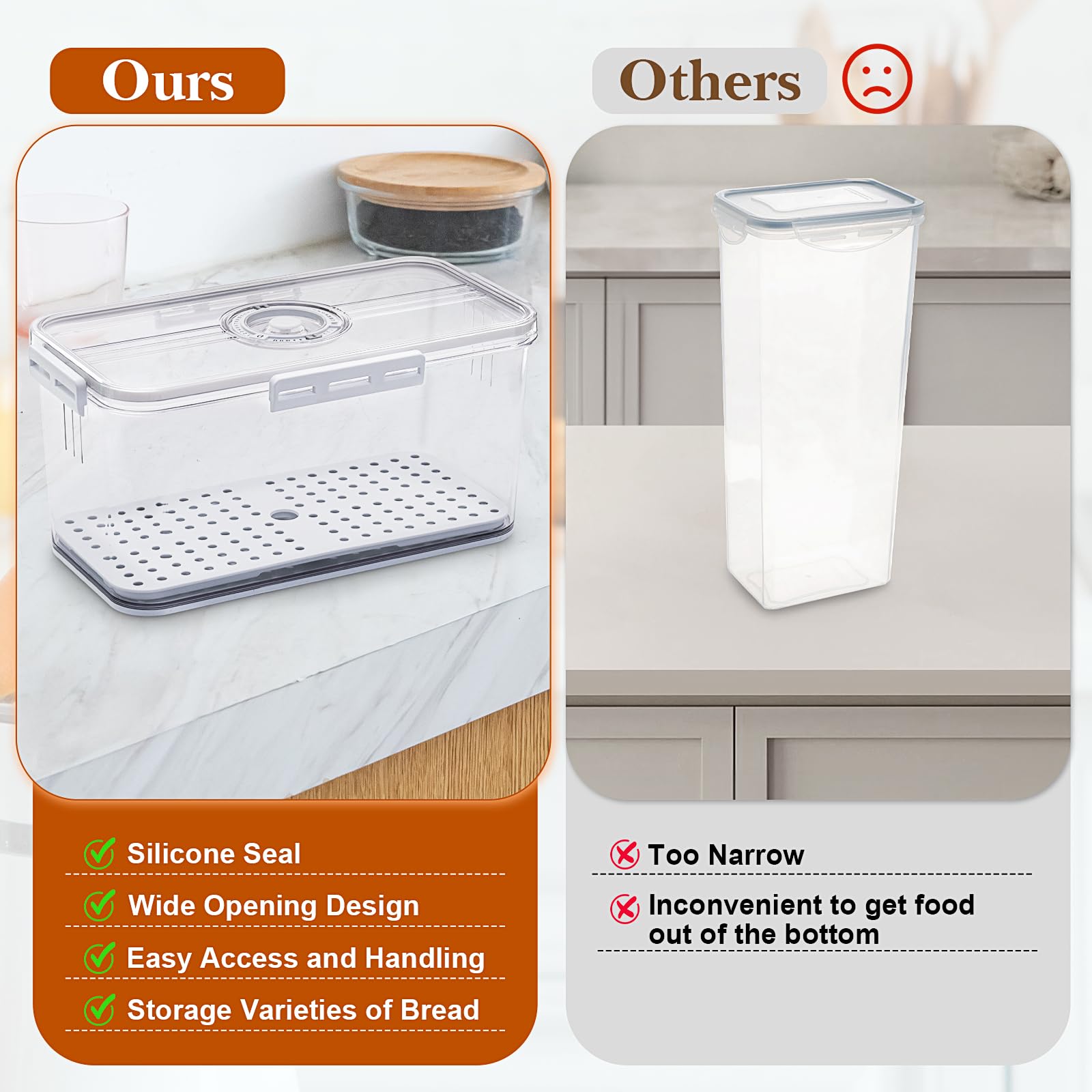 ANYPROLUS Bread Box detachable drain tray helps manage moisture.