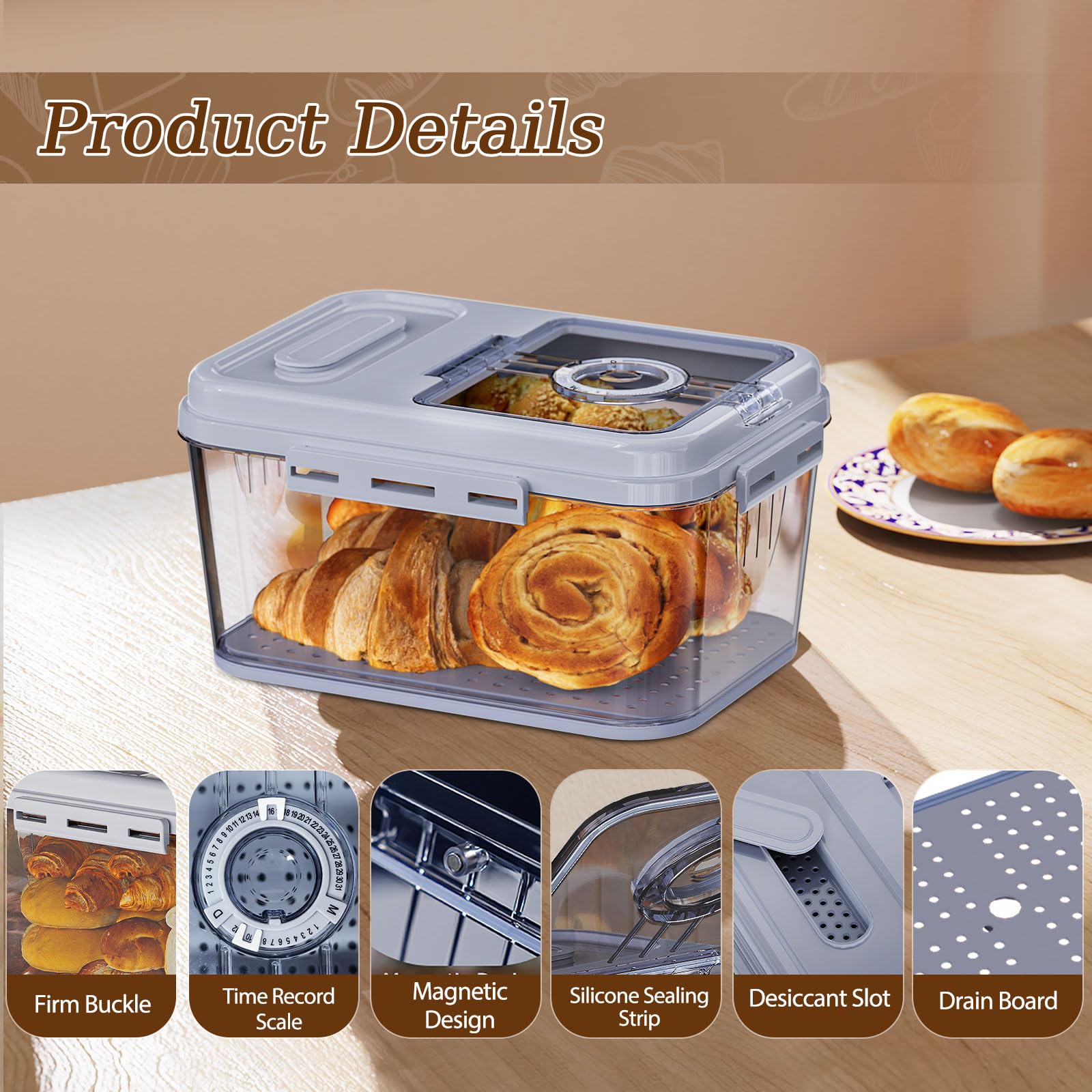 ANYPROLUS bread box includes a detachable drain tray for moisture control.