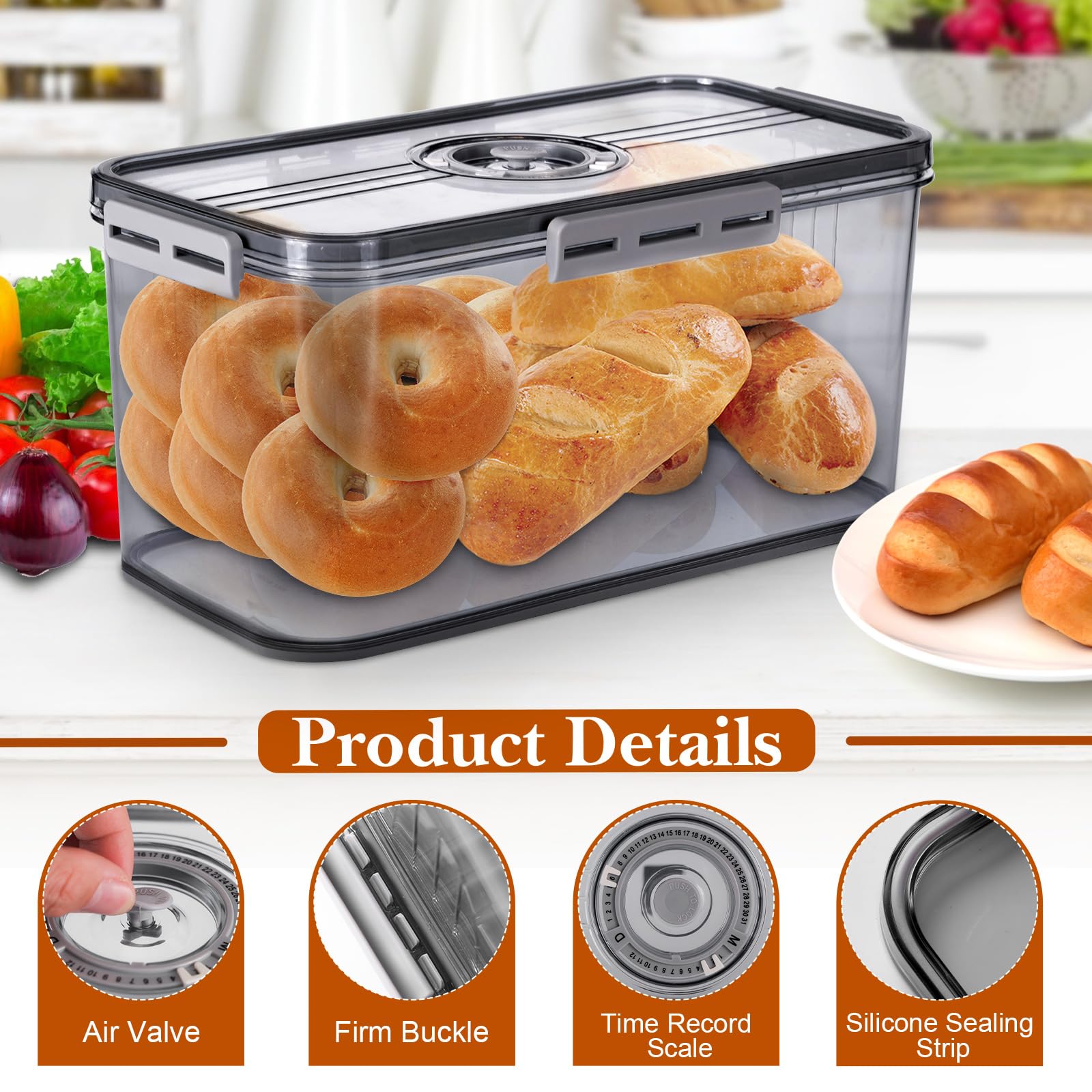 ANYPROLUS bread box large capacity fits loaves, muffins, and bagels