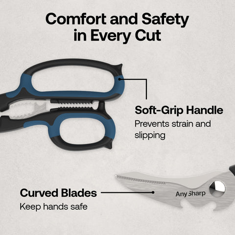 AnySharp 5-in-1 slices thick fabric with precision.