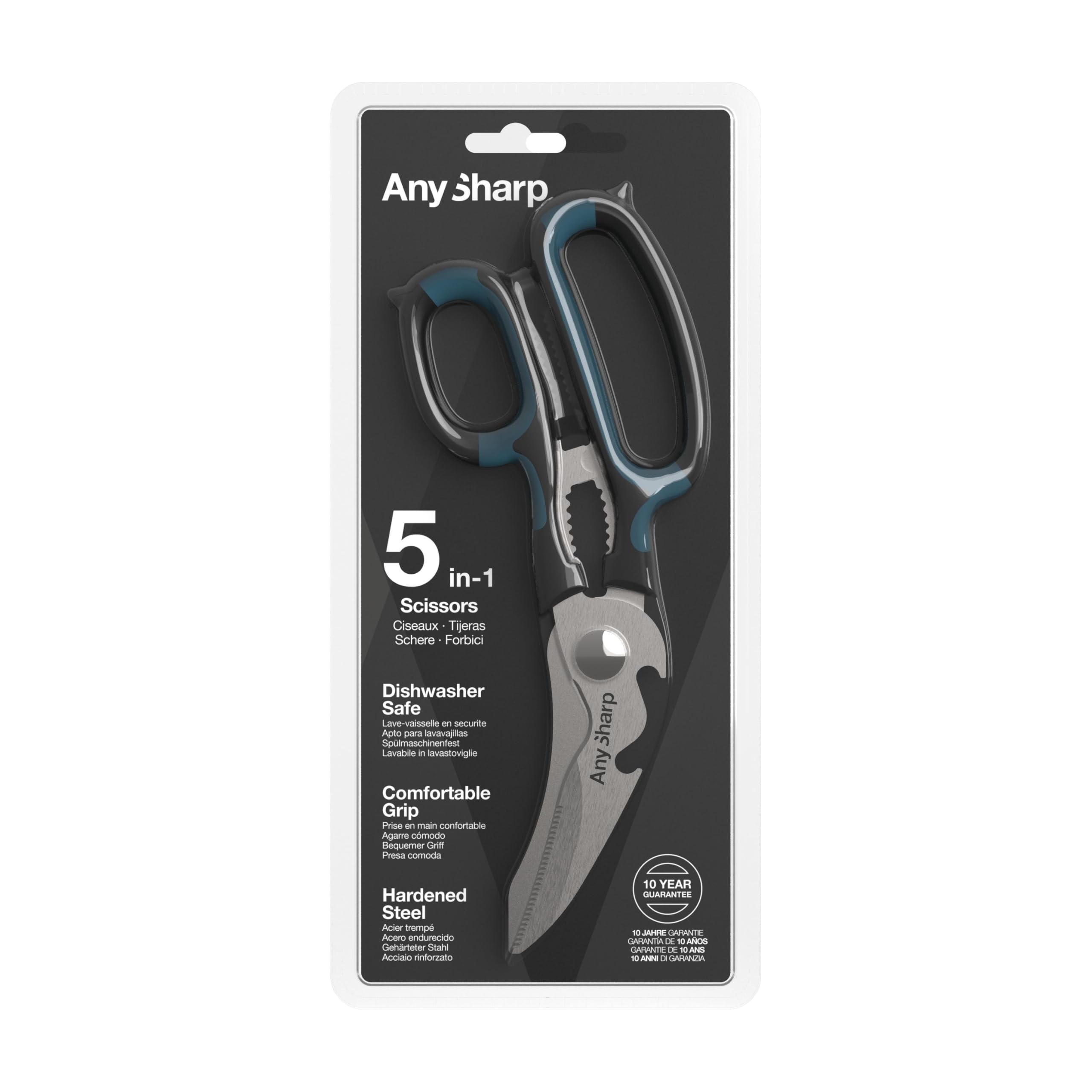 AnySharp 5-in-1 close-up shows serrated blades for precision.