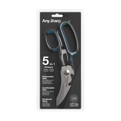 AnySharp 5-in-1 close-up shows serrated blades for precision.