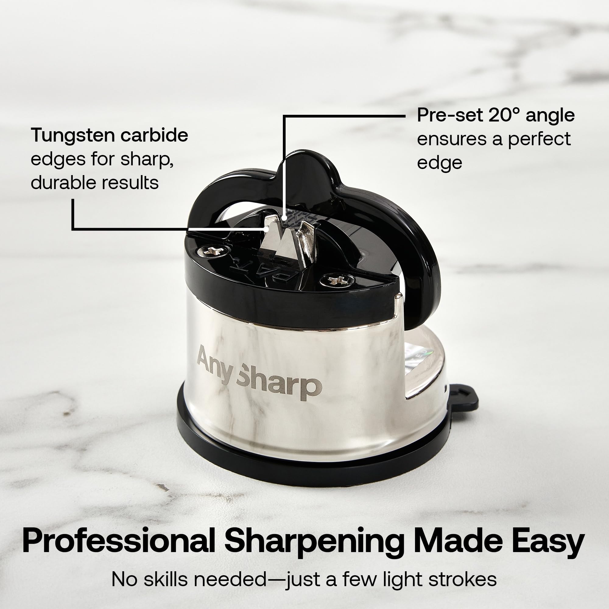 AnySharp Pro Metal Knife Sharpener front view emphasizes durable metal finish.