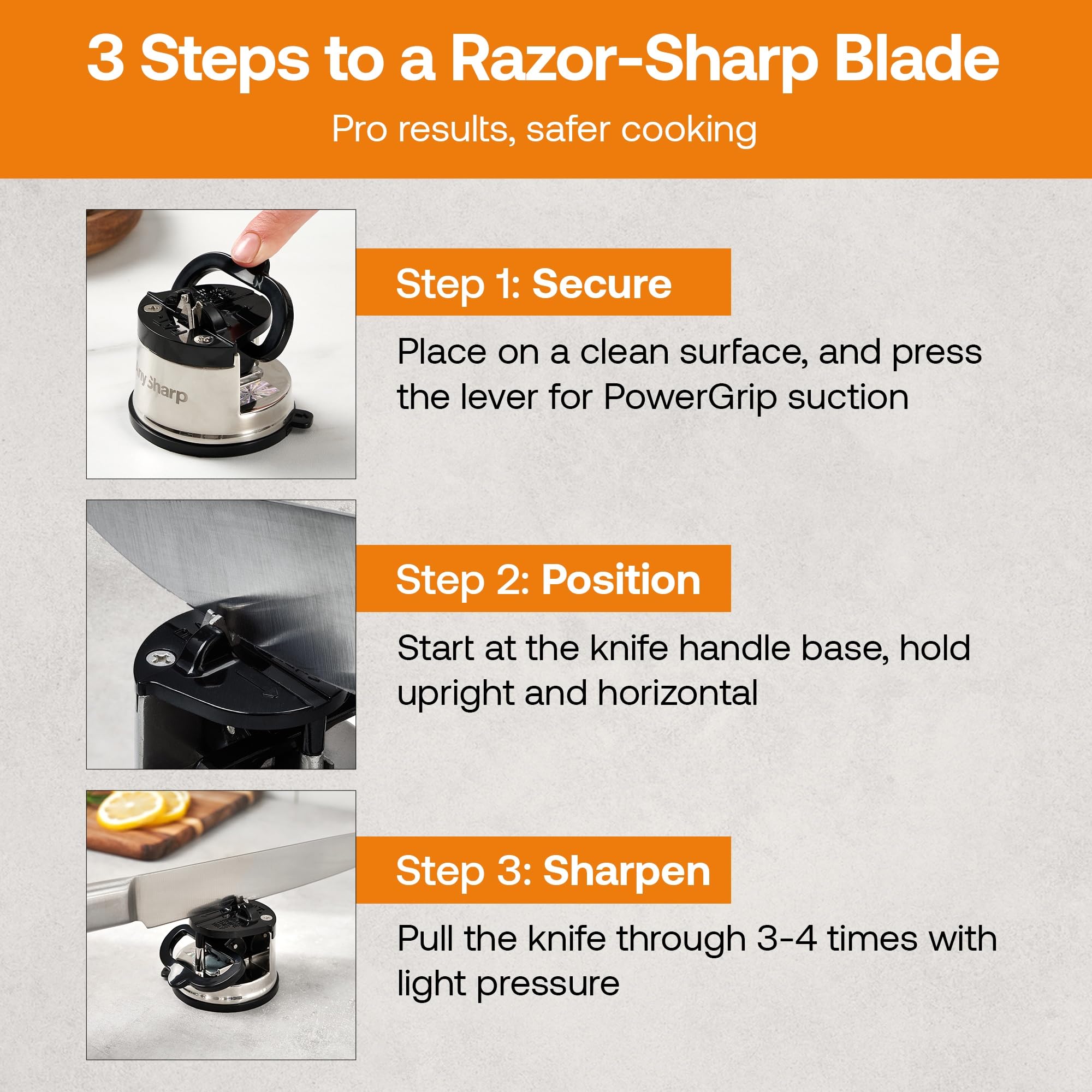 AnySharp Pro Metal Knife Sharpener sharpens serrated blades, including bread knives.