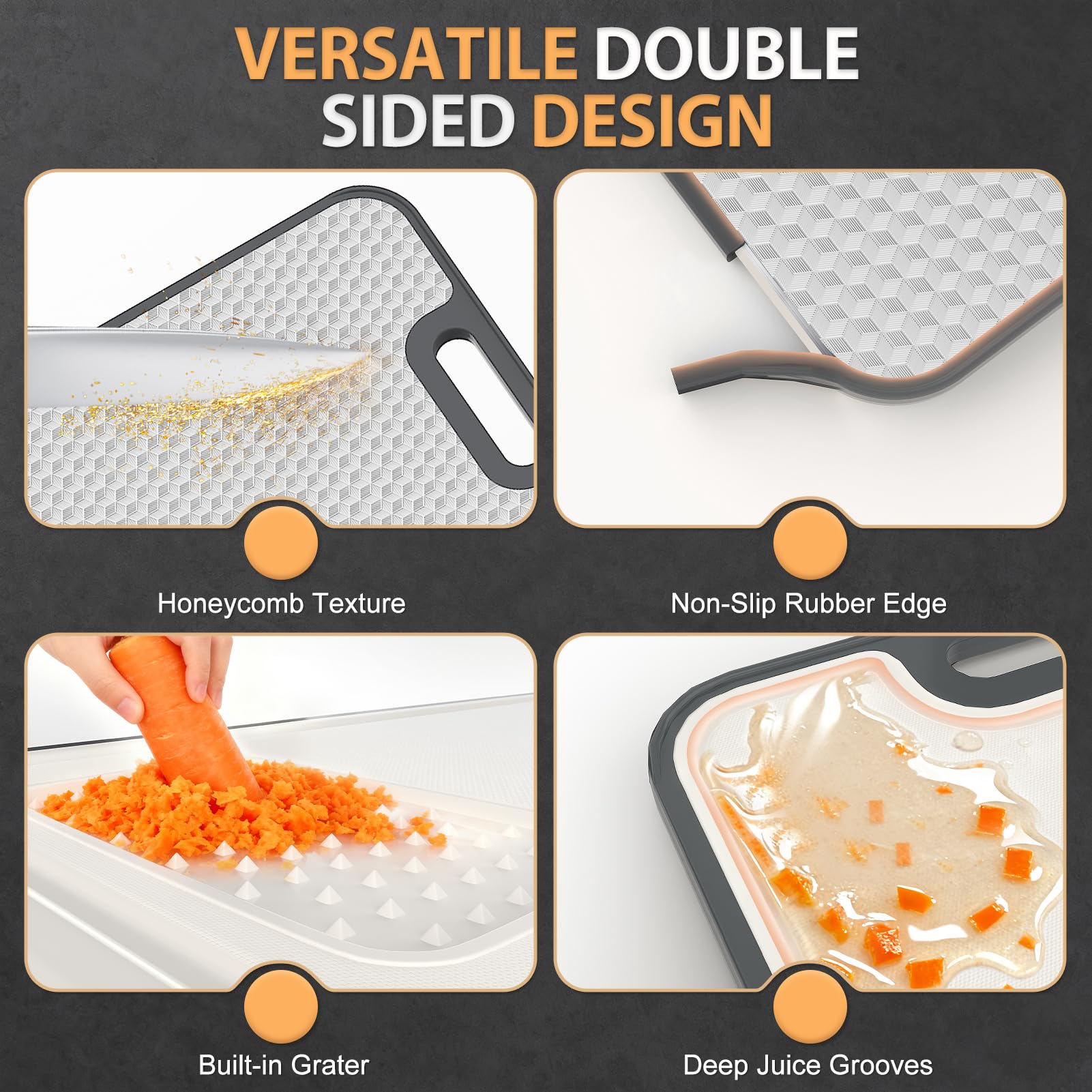 ANYZONE cutting board non-slip edge close-up emphasizing stable chopping on counters.