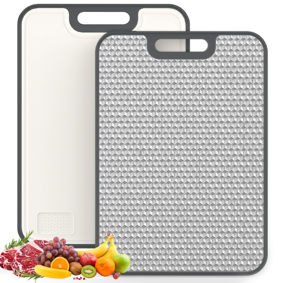 ANYZONE cutting board stainless steel side close-up for raw meat prep and cross-contamination prevention.