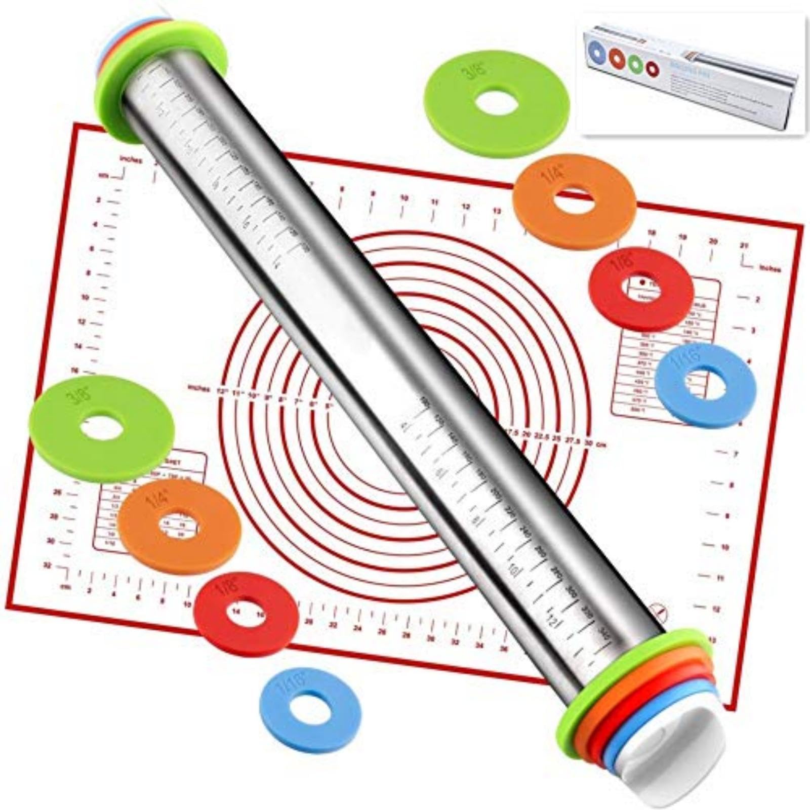AOAONIU rolling pin with adjustable thickness rings for precise dough thickness
