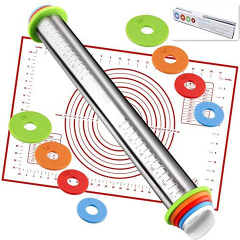 AOAONIU rolling pin with adjustable thickness rings for precise dough thickness