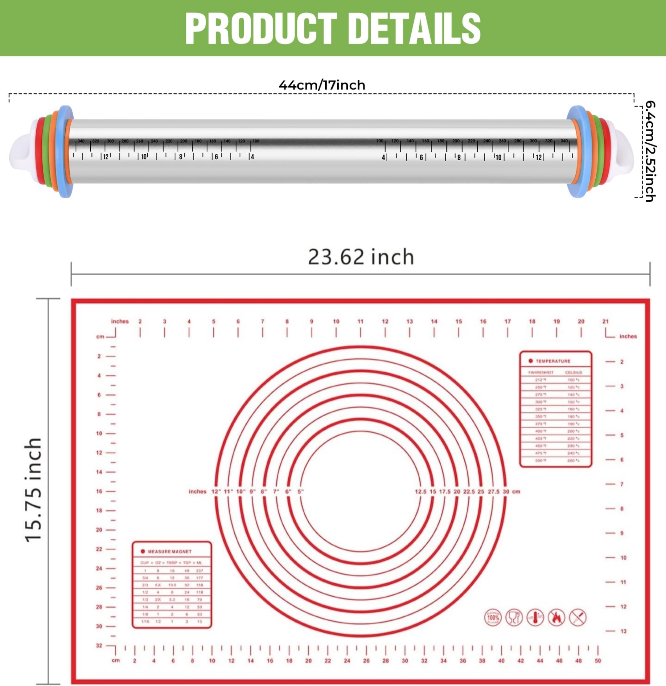 AOAONIU silicone pastry mat set for nonstick pastry shaping and easy cleanup