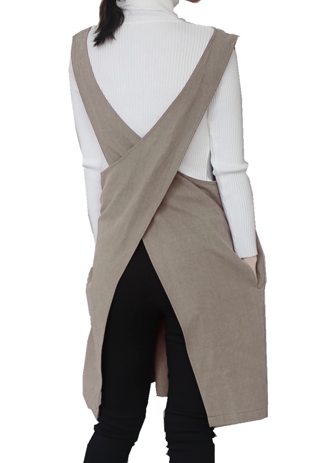 AOBBYBBS cotton linen apron halter front view, comfortable for long cooking sessions.