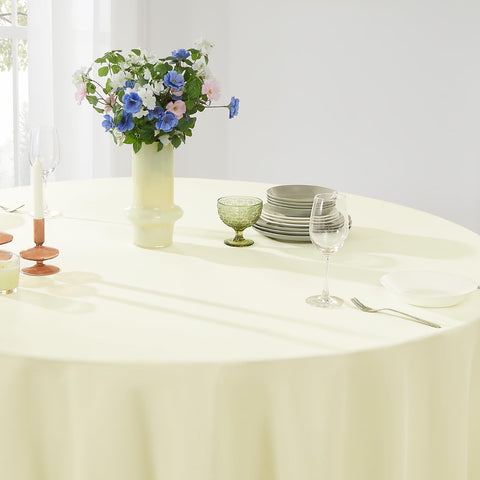 Aocoz 10-piece ivory round tablecloth set for events.