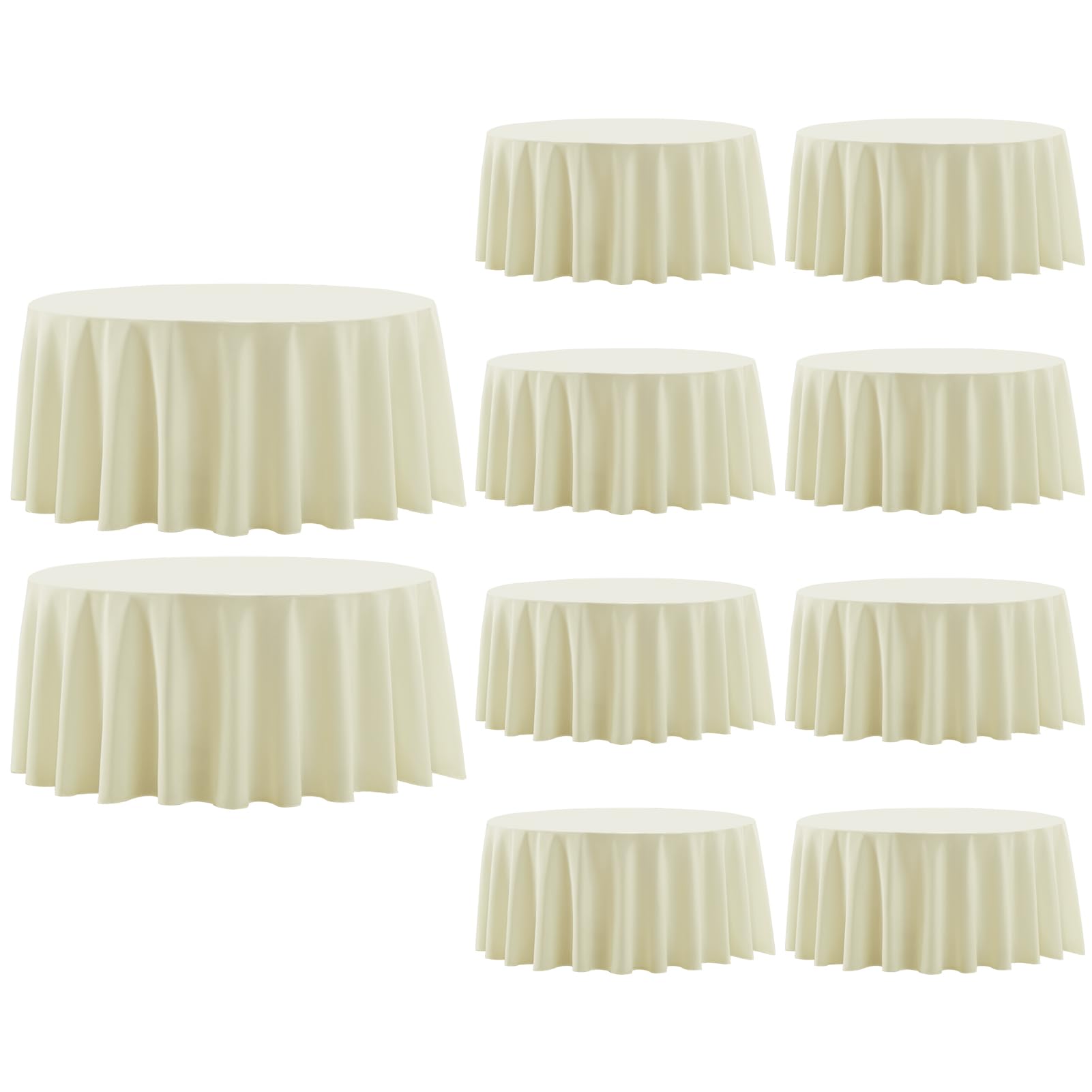 Aocoz ivory round tablecloth on a 120-inch dining table, ideal for elegant gatherings.
