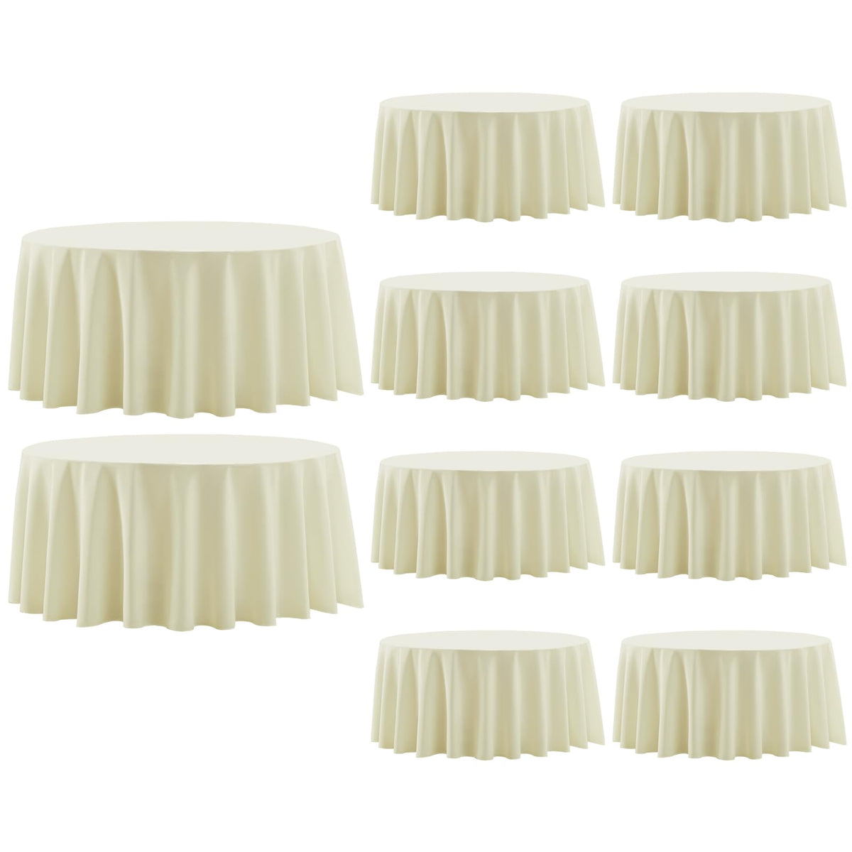 Aocoz ivory round tablecloth on a 120-inch dining table, ideal for elegant gatherings.