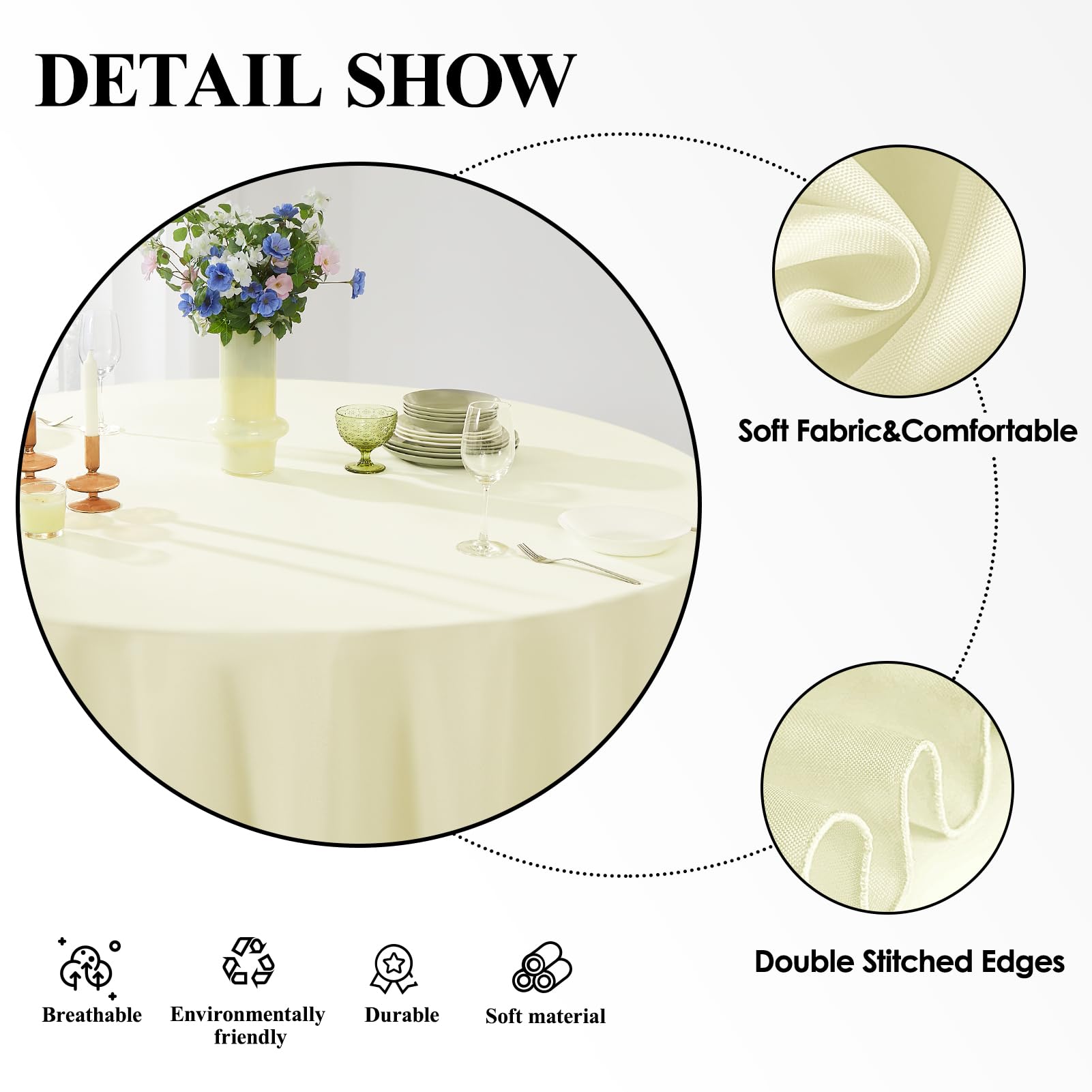 Aocoz ivory party decor highlighting centerpiece and lighting.