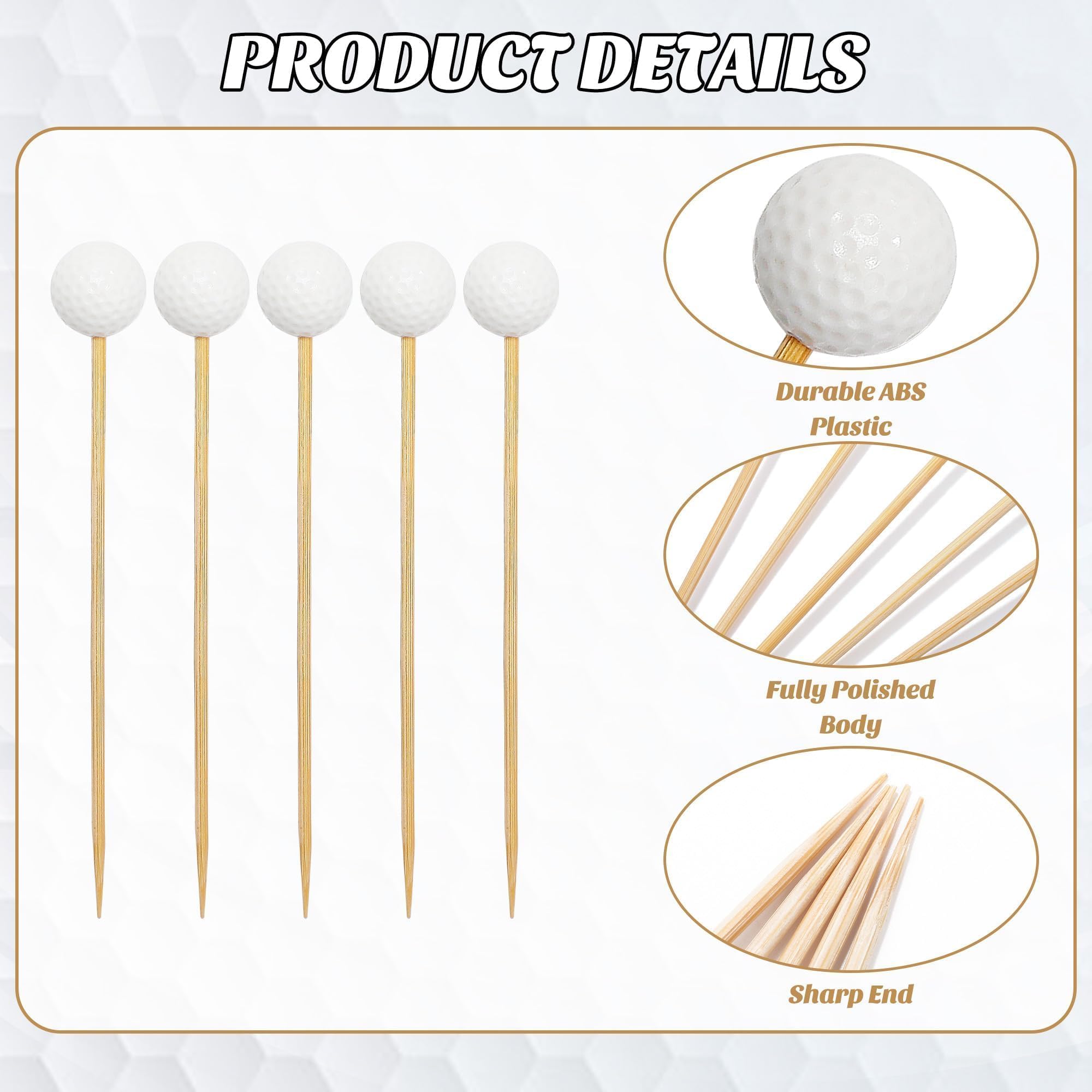 Aodaer white golf-ball decorations on wooden picks for desserts