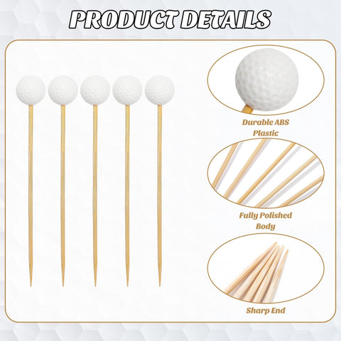 Aodaer white golf-ball decorations on wooden picks for desserts