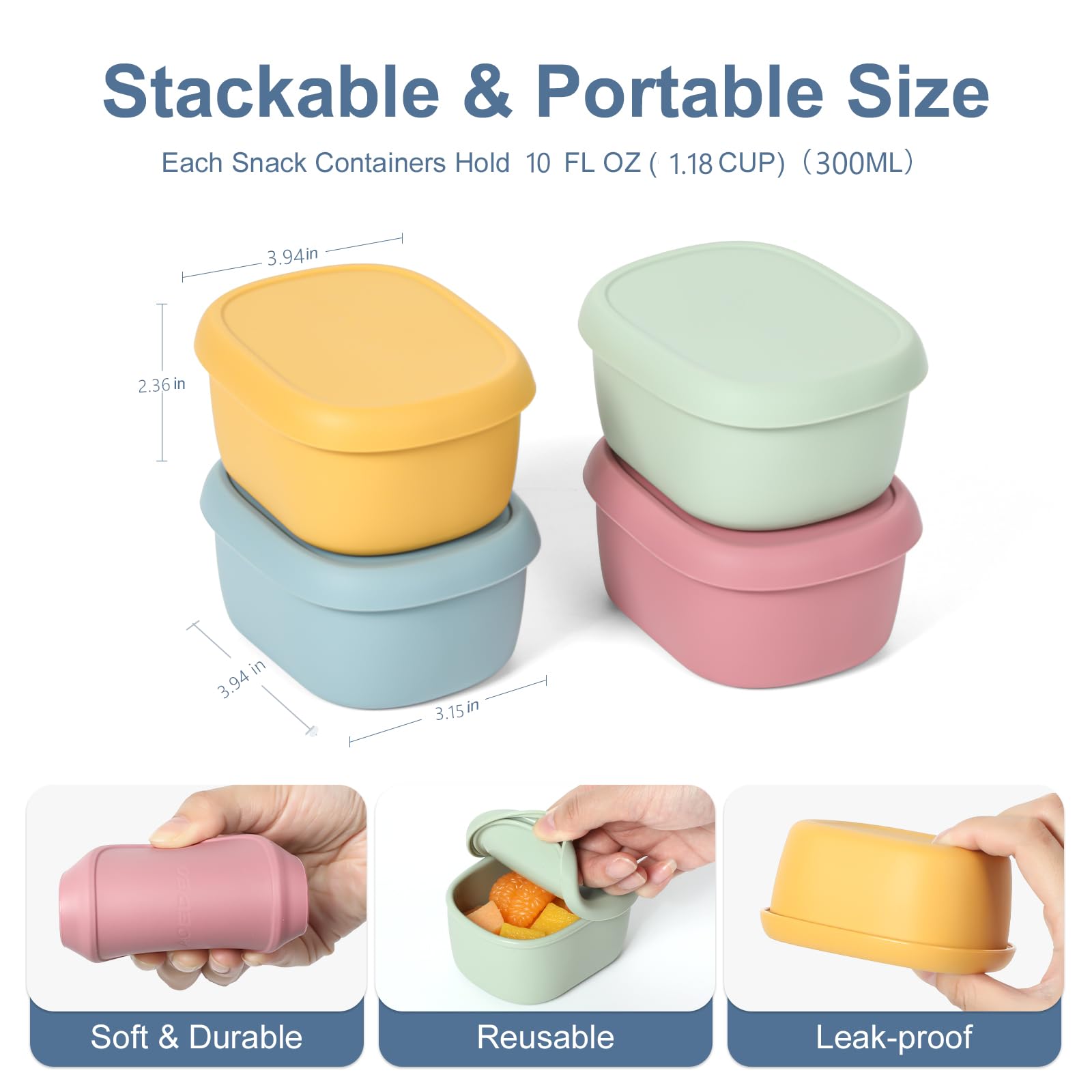 AOEDEO colorful kid-friendly silicone snack containers ready for school.