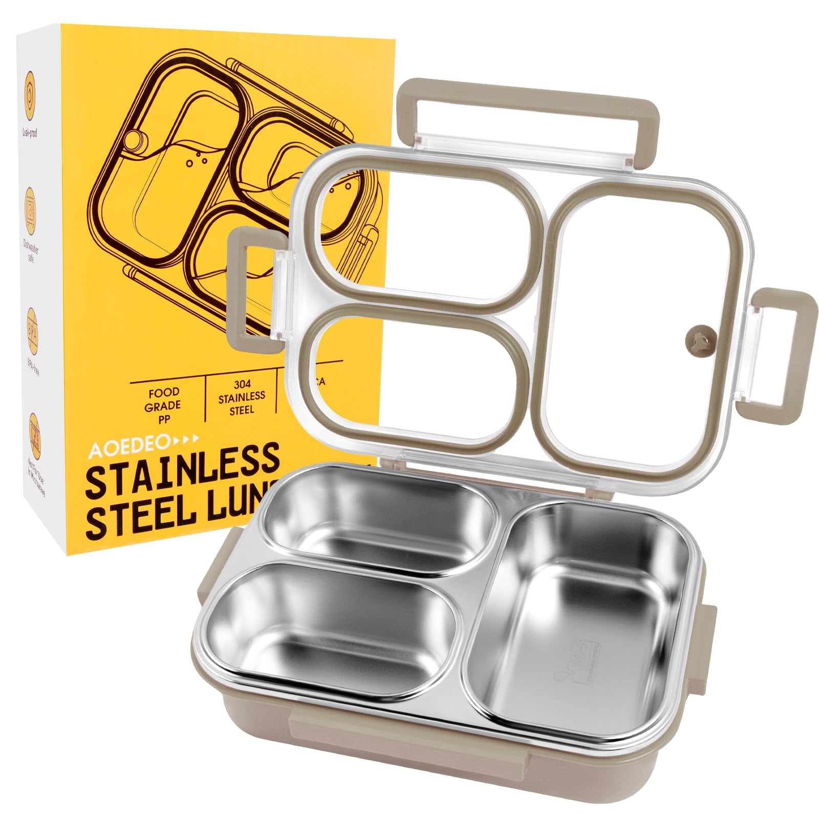 AOEDEO lunch box top view showing three compartments for balanced meals.