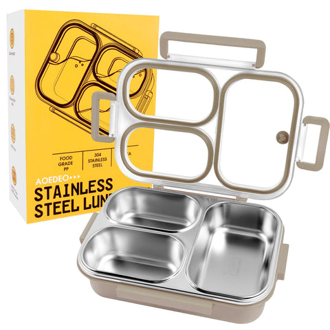 AOEDEO lunch box top view showing three compartments for balanced meals.
