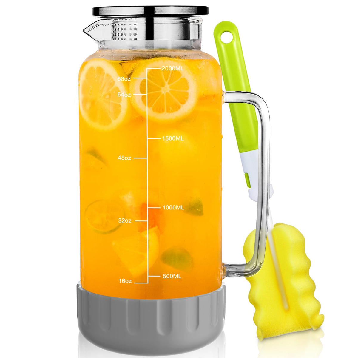 Aofmee 68oz glass pitcher with silicone base for stable pouring on any surface