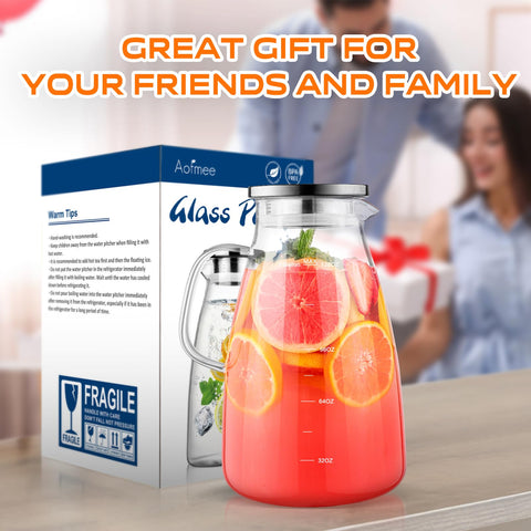 Aofmee versatile glass pitcher for hot and cold beverages.
