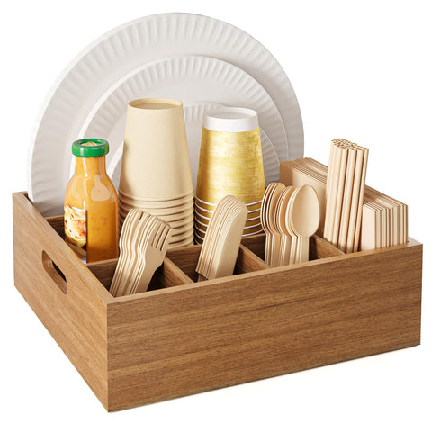 Aofure acacia wood utensil holder front view for durable countertop organization.