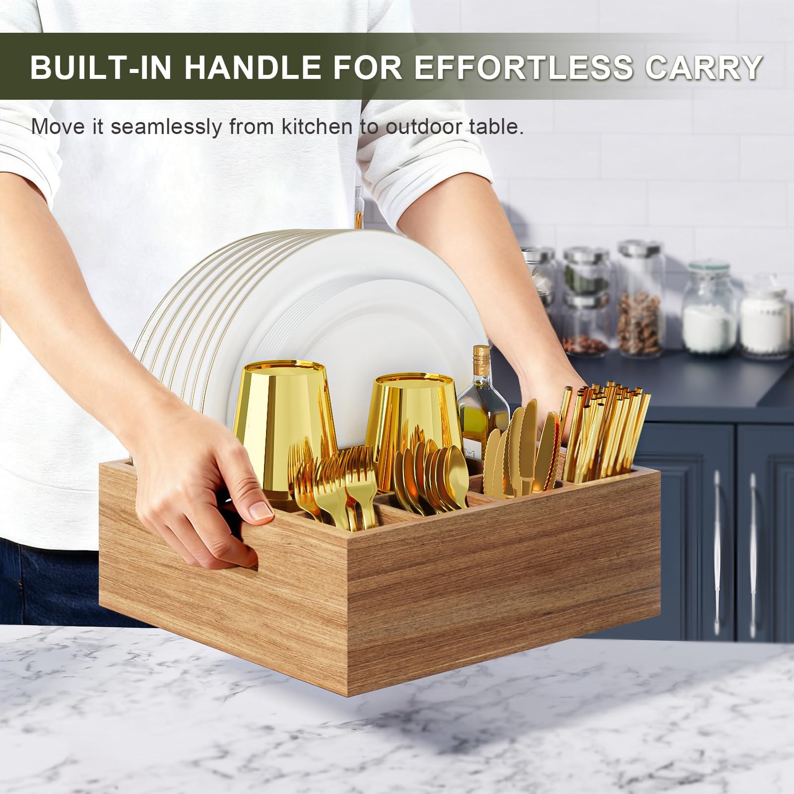 Aofure paper plate and utensil organizer showing six divided compartments.