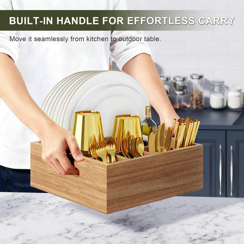 Aofure paper plate and utensil organizer showing six divided compartments.