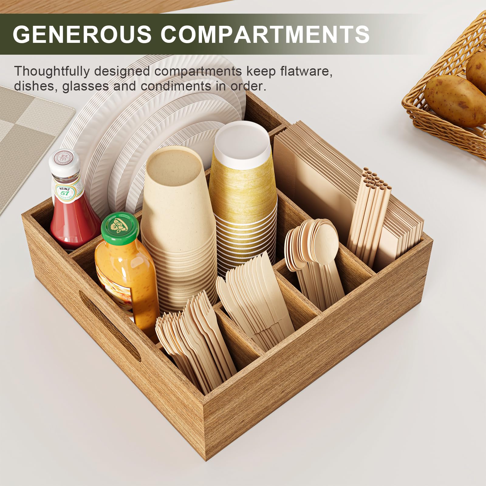 Aofure rustic acacia wood kitchen organizer offering versatile storage options.