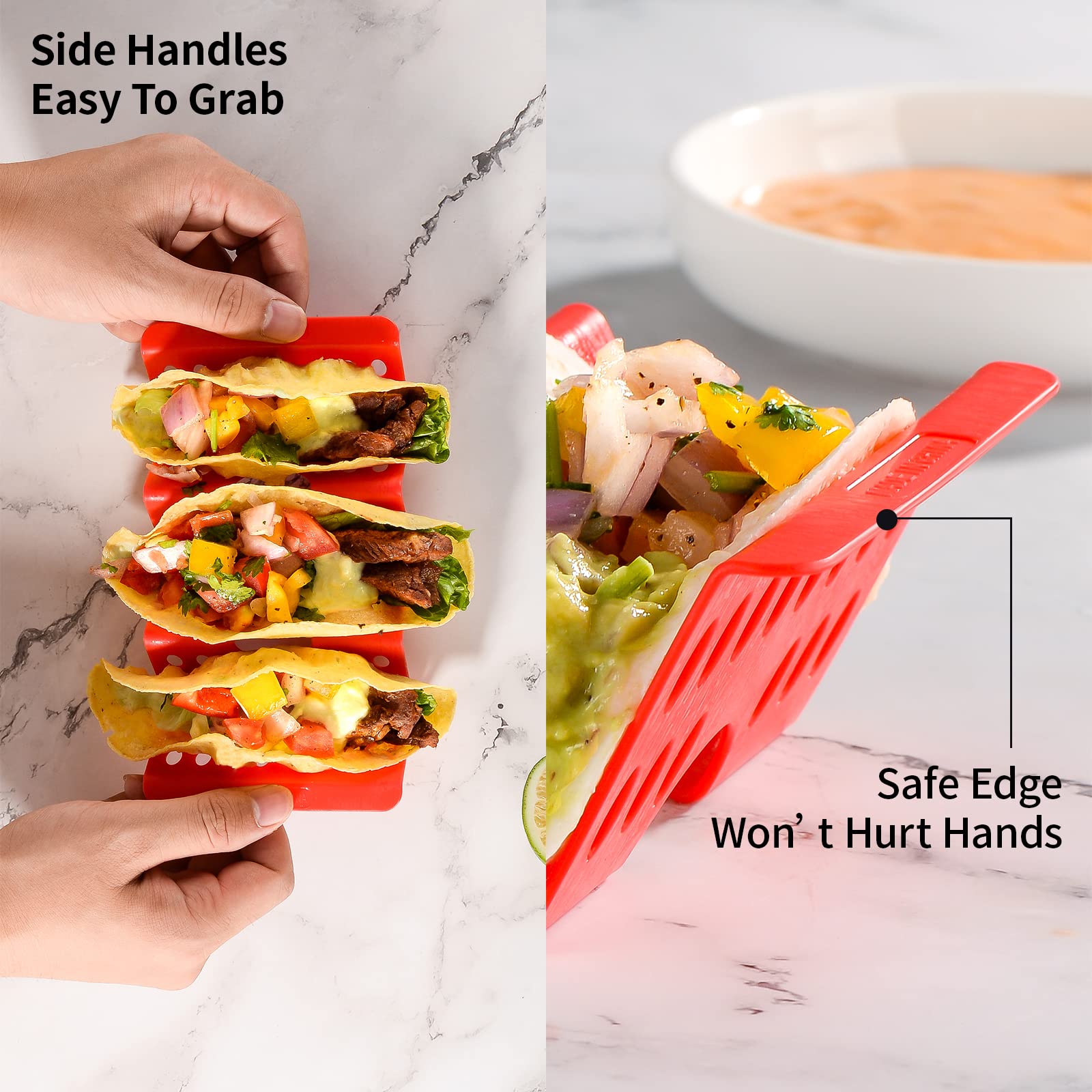 Aofure bright color taco holders ready for entertaining and quick prep.
