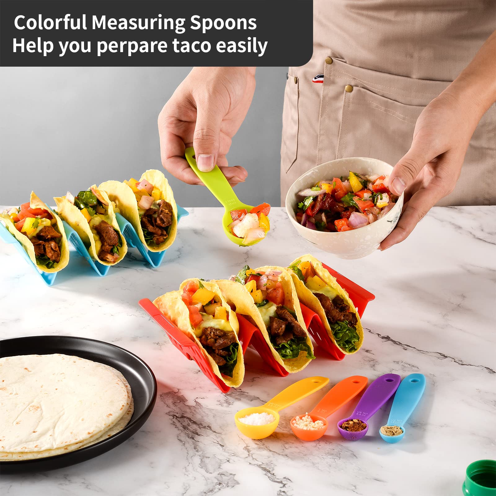 Aofure taco tray assembly shows stable triangle holders for easy serving.