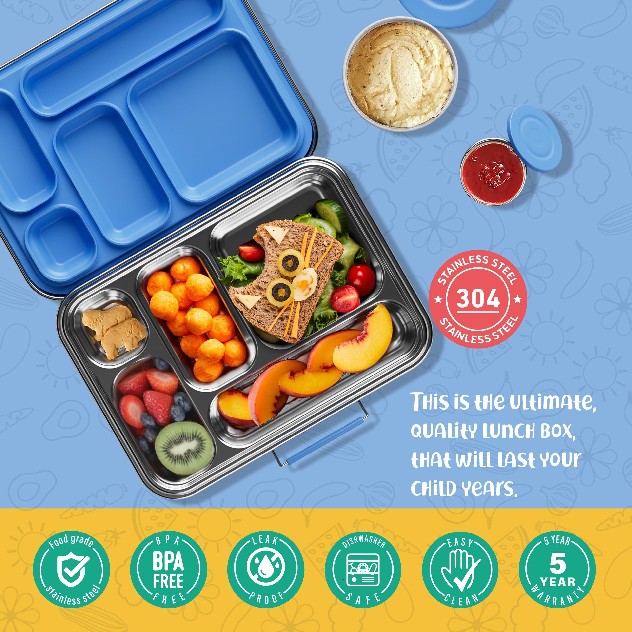 AOHEA 304 stainless steel with LFGB silicone seal emphasizes durable, safe meal storage.