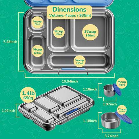 AOHEA bento box with two included containers for sauces and wet foods.